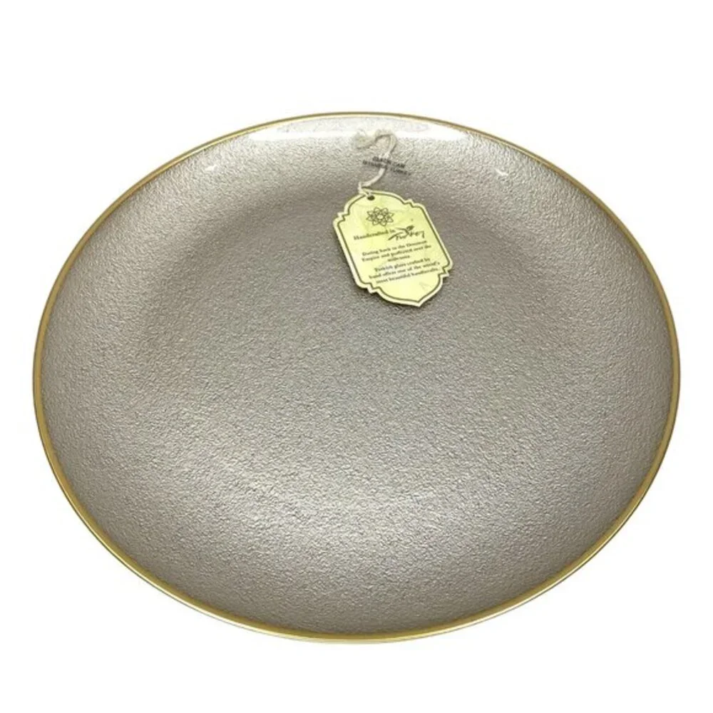 Turkish Glass 5 Charger Plates Set Platinum Gold Textured Gold Rim 13